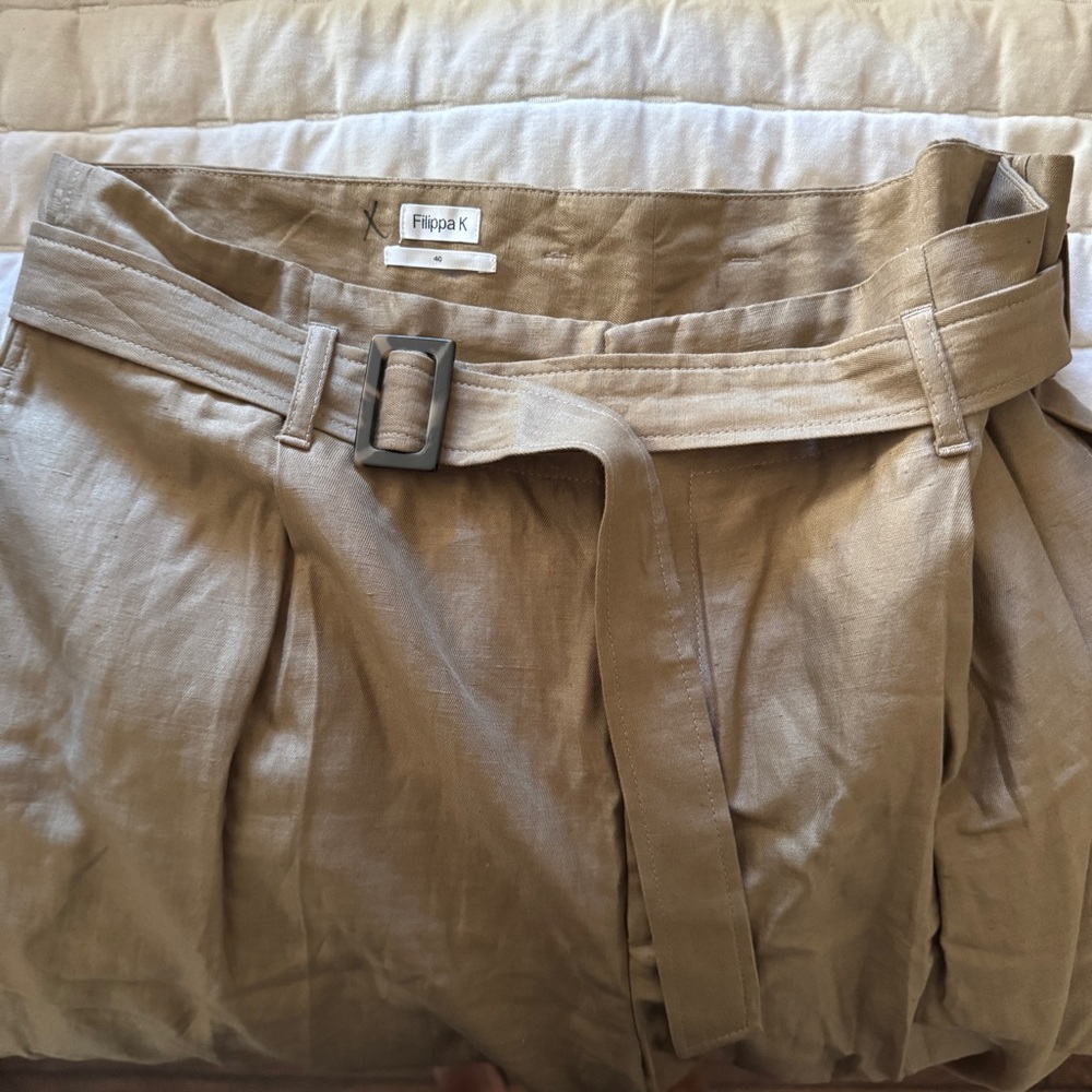Filippa K Brown Cotton Linen Pants with Belt